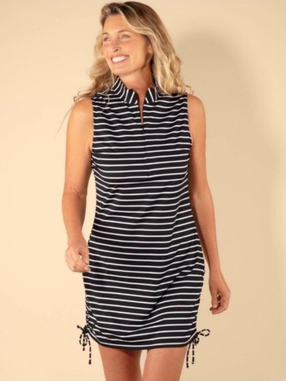 Lands' End Women’s striped sleeveless mock neck Swim Cover Up dress Small